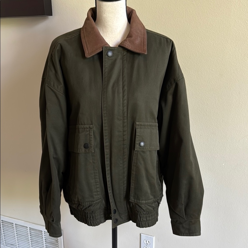 Men's Green Jacket with Brown Collar